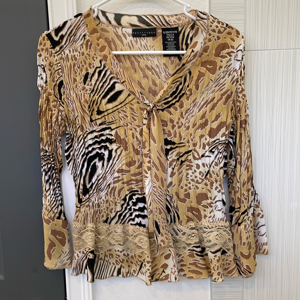 Apostrophe Safari Print Blouse Top, Size S Petite (4-6)